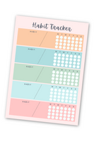 Image of the Editable Habit Tracker printable page against a white background. It has different spaces for writing your habit and tracking each day it's finished.