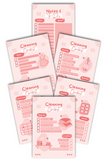 Image of 6 different pages for the Cleaning and Organization Checklist Bundle splayed out on a white background. The pages have a pink theme and cute images of household items on them.