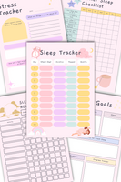 Five different pages from the Sleep Tracking Planner, displayed together.